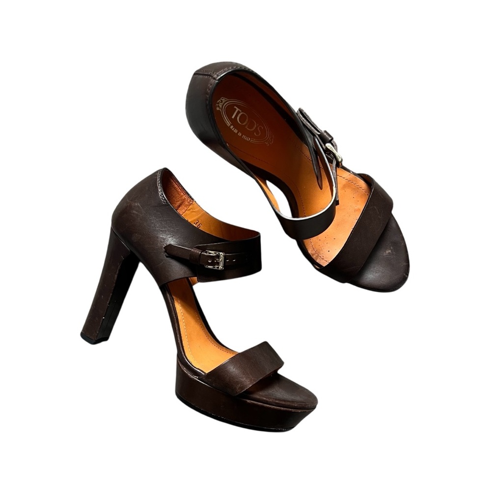 Tod's Brown Gold Platform Open Toe Sandal Heels Size 6